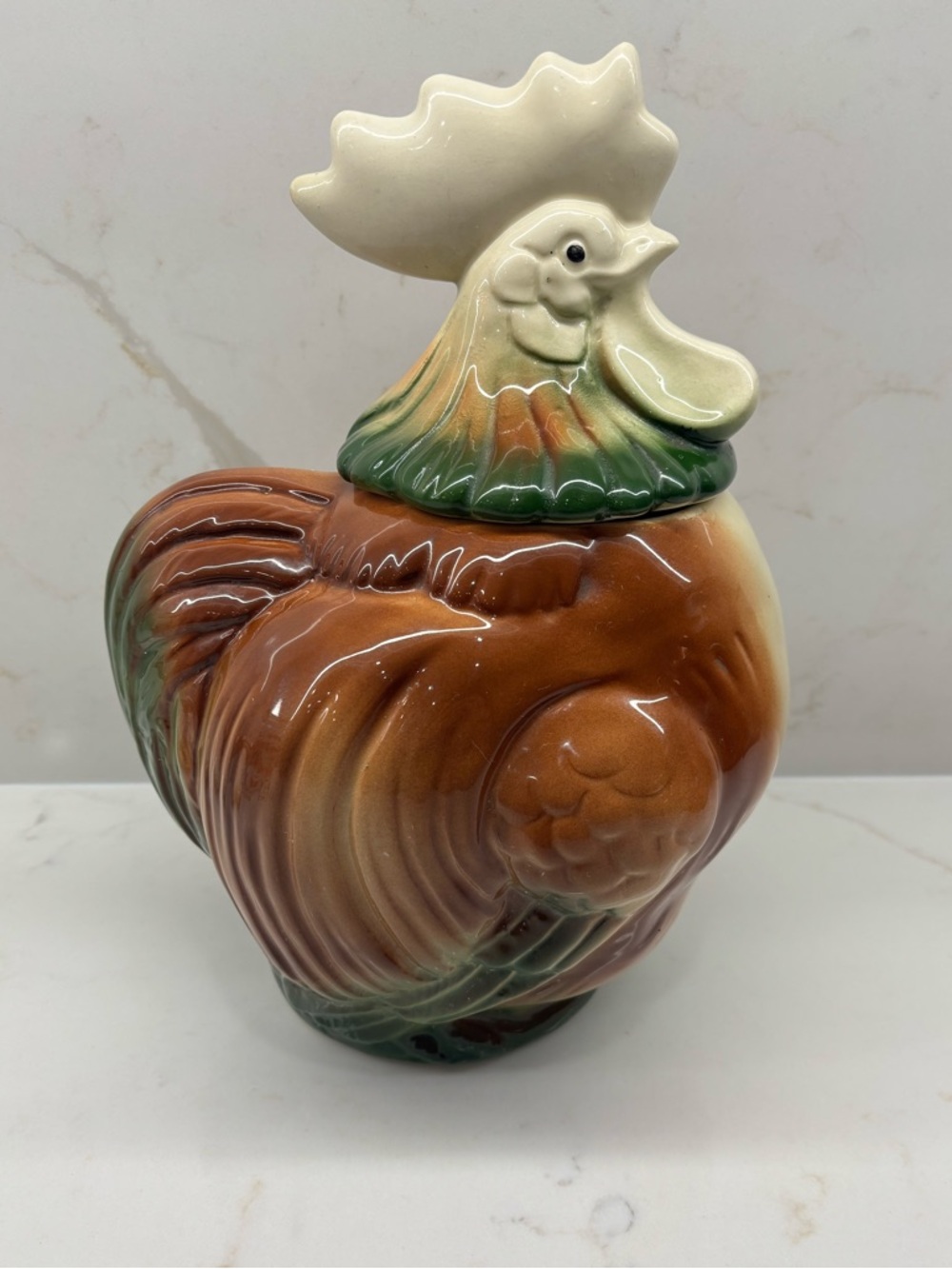 Vintage Ceramic Rooster Cookie Jar Retro Hen Canister Made in USA Pottery Large
